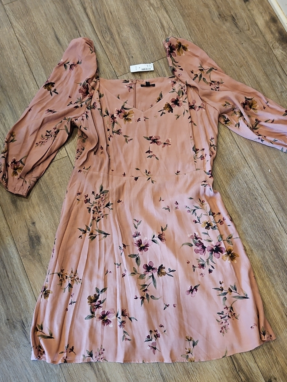 NWT Reitmans Long Sleeve Floral Fit-and-Flare Dress in Dusty Rose Xl
